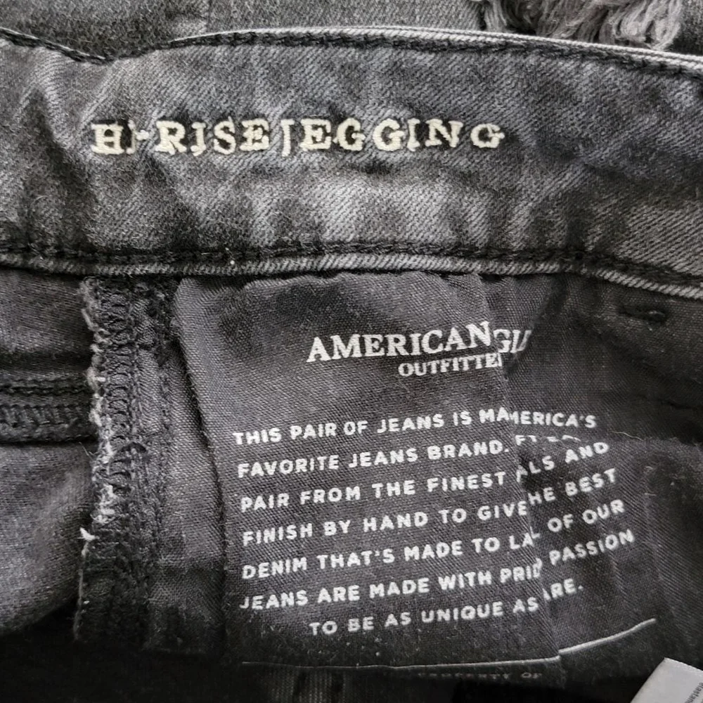 American Eagle Hi Rise Jegging Skinny Jeans Distressed Chewed Raw Black AE 4